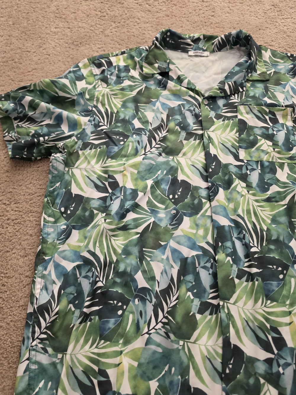 Coofandy Tropical Leaf Print Short-Sleeve Shirt - Green XL